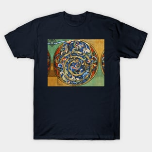 MEDIEVAL BESTIARY Centaur, Fantastic Animals Gold Blue Round T-Shirt